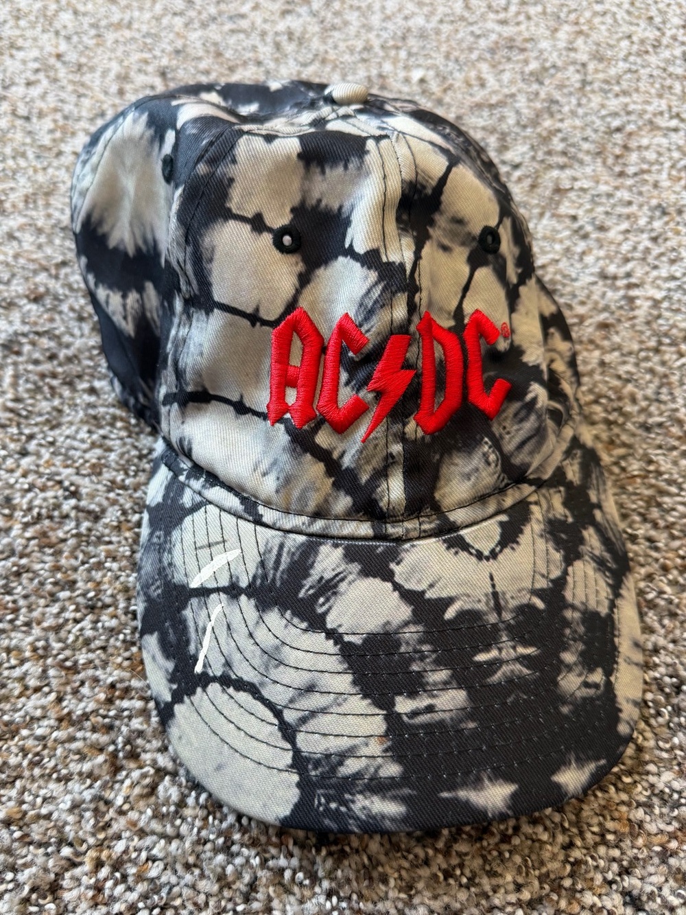 AC/DC Tie Dye Baseball Hat Black Gray Red Embroidered Logo Rock Band Adjustable
